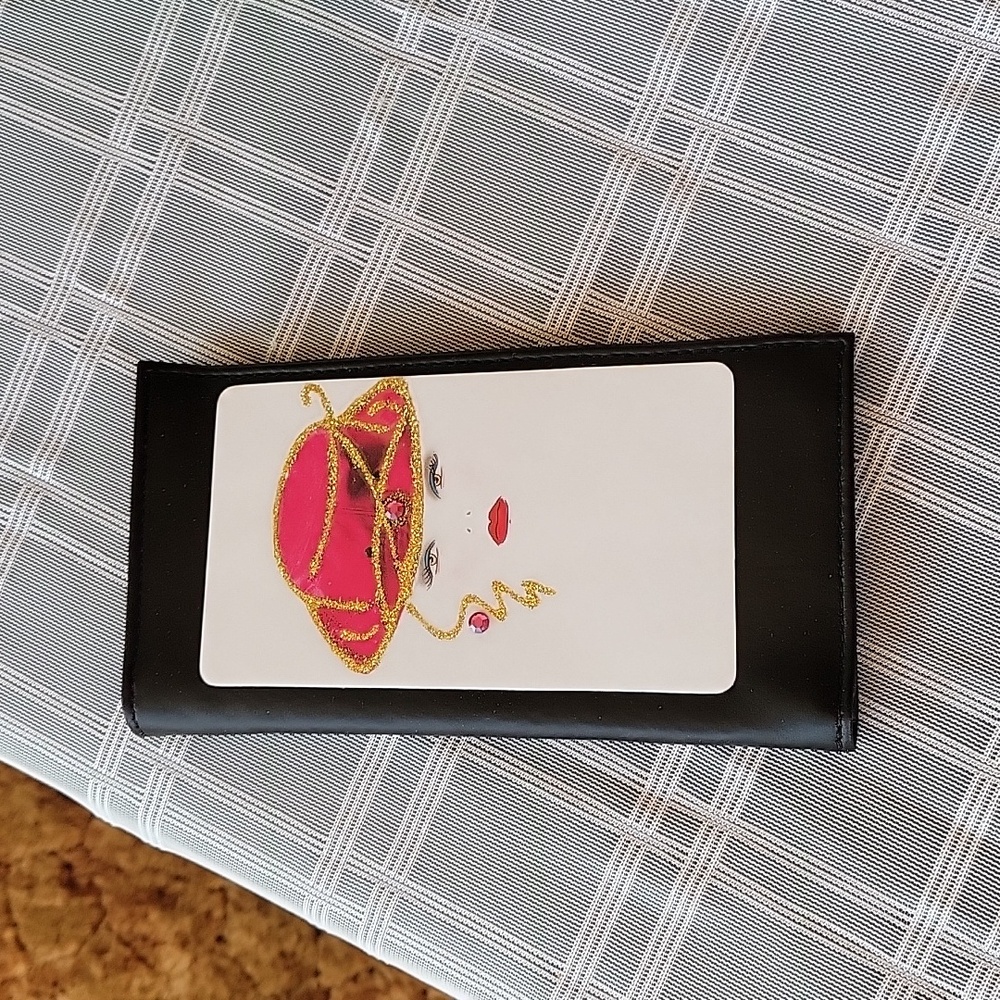Vintage  Black Checkbook Wallet with Woman in Red Hat design by Write Brand